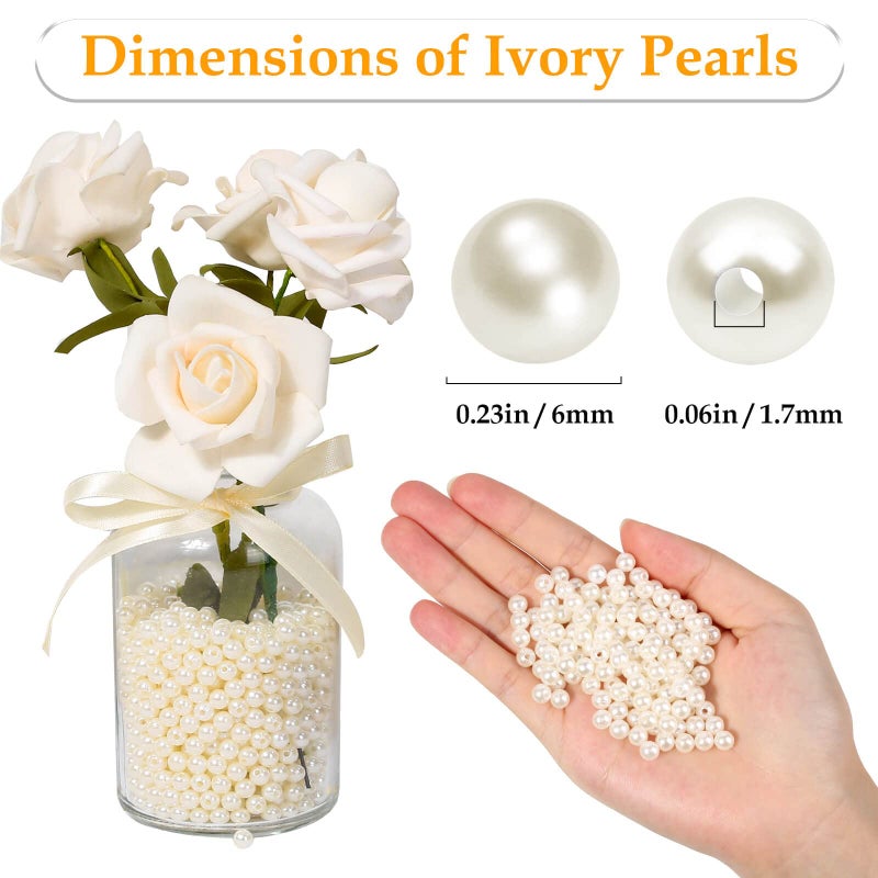 anezus Pearl Beads for Craft, 1000pcs Ivory Faux Fake Pearls, 6 mm Small Sew on Pearl Beads with Holes for Jewelry Making, Bracelets, Necklaces, Hairs, Crafts, Decoration and Vase Filler - Image 3