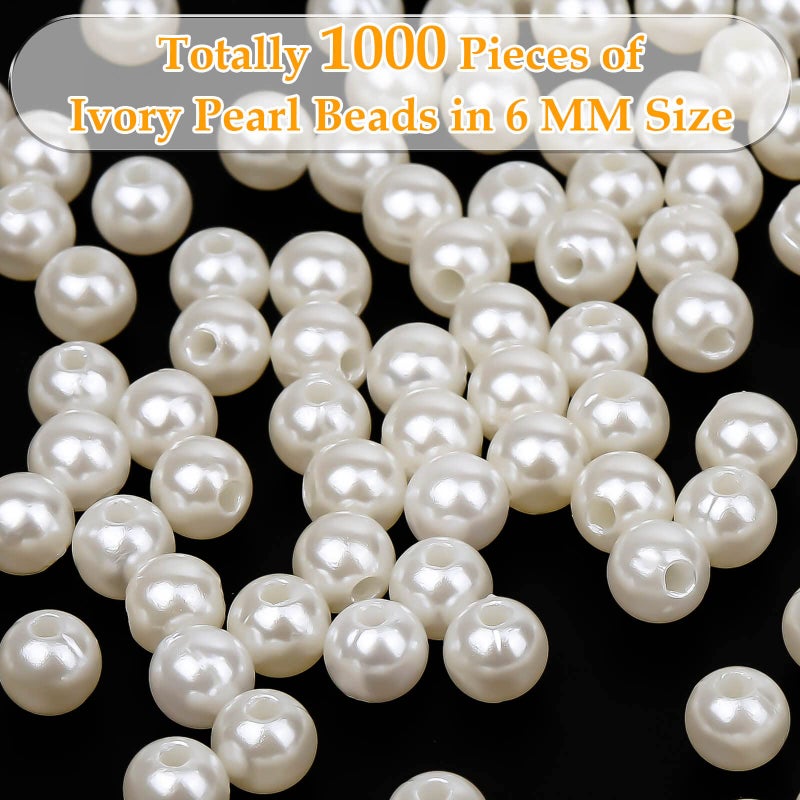 anezus Pearl Beads for Craft, 1000pcs Ivory Faux Fake Pearls, 6 mm Small Sew on Pearl Beads with Holes for Jewelry Making, Bracelets, Necklaces, Hairs, Crafts, Decoration and Vase Filler - Image 5
