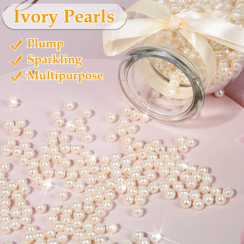 anezus Pearl Beads for Craft, 1000pcs Ivory Faux Fake Pearls, 6 mm Small Sew on Pearl Beads with Holes for Jewelry Making, Bracelets, Necklaces, Hairs, Crafts, Decoration and Vase Filler - Image 4