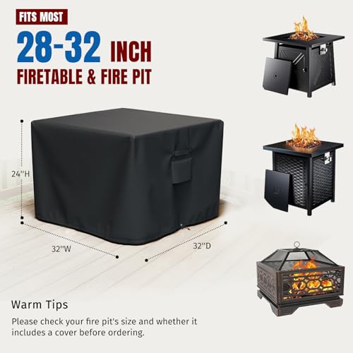 SHINESTAR Square Fire Pit Cover, Fits for 28-32 Inch Fire Pit Table, Waterproof and Windproof, 32 x 32 x 24 Inches, Black - Image 3