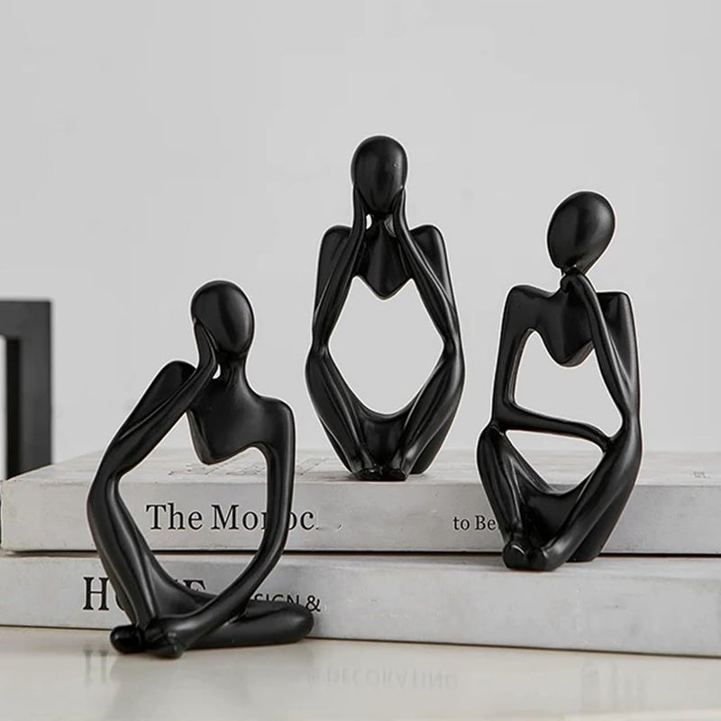 XINXUAN 3Pcs Thinker Statue Sculptures Office Decor Small Shelf,Bookshelf Decor TV Stand Decor Resin Collectible Figurines Home Decorations for Living Room (Black) - Image 1