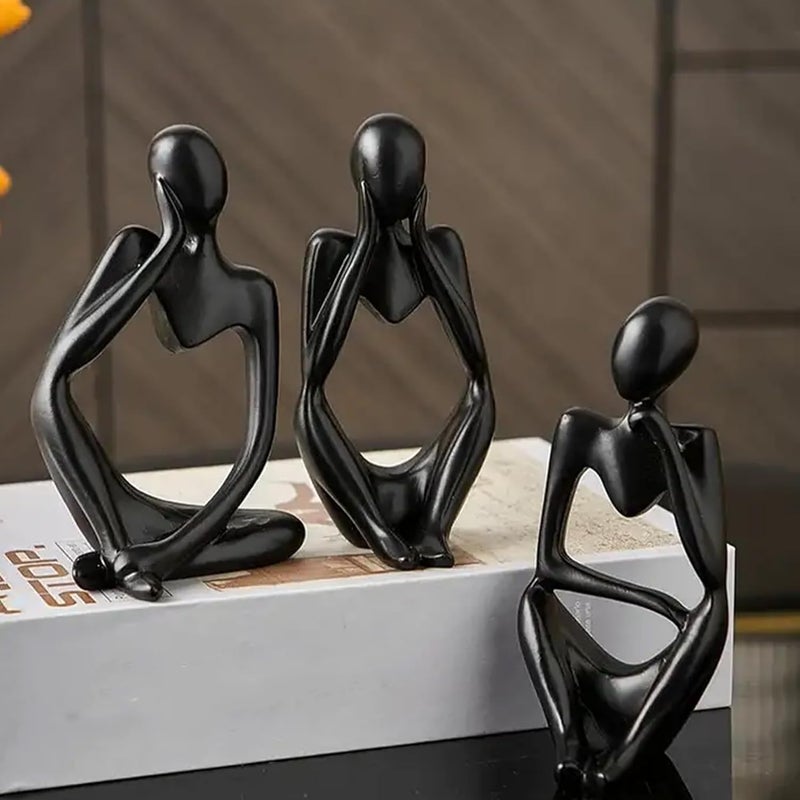XINXUAN 3Pcs Thinker Statue Sculptures Office Decor Small Shelf,Bookshelf Decor TV Stand Decor Resin Collectible Figurines Home Decorations for Living Room (Black) - Image 2