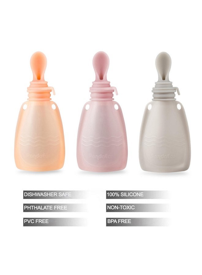 PandaEar PandaEar 3 Pack Reusable Silicone Baby Food Pouches Squeeze Pouches for Toddler Kids with 3 Silicone Puree Feeder Spoon BPA-Free Silicone Refillable Baby Food Storage 5.5oz(Dark pink/Light Pink/Linen)  - Image 2