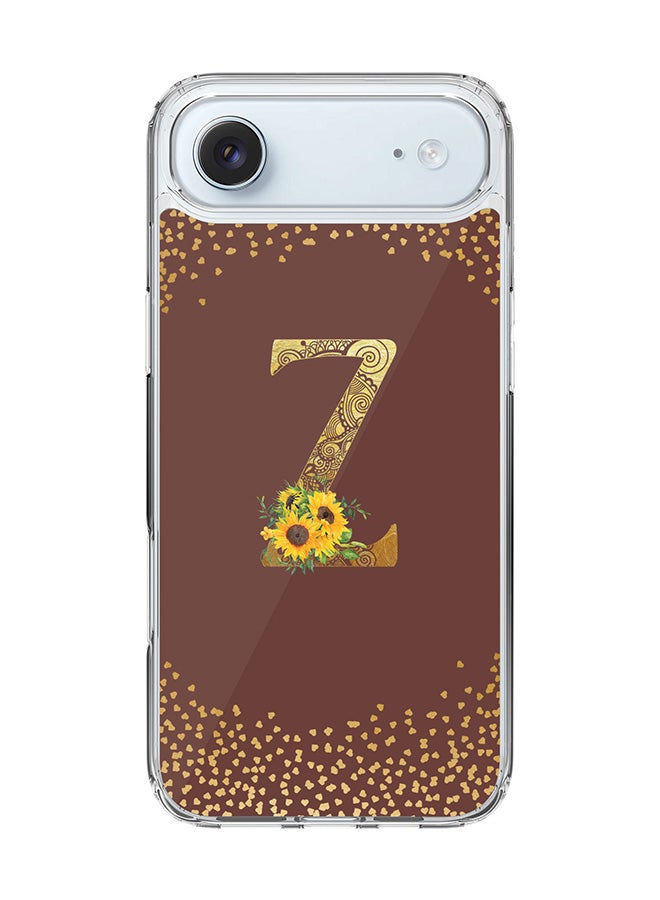 Stylizedd Classic Clear MagSafe Case for iPhone 17 Air , Hybrid Soft Case Flexible Edges Anti Drop TPU PC Gel Thin Transparent Cover [ Designed for iPhone 17 Air ] - Custom Monogram Initial Letter Floral Pattern Alphabet - Z  (Brown )