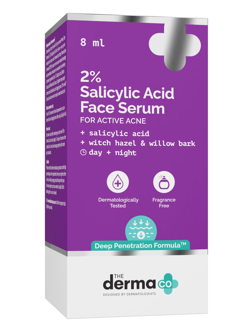THE derma Co 2% Salicylic Acid Face Serum for Acne & Acne Marks | With Witch Hazel & Willow Bark | Deep Penetration Formula | Unclogs Pores & Controls Oil | For All Skin Types | Men & Women 8ml