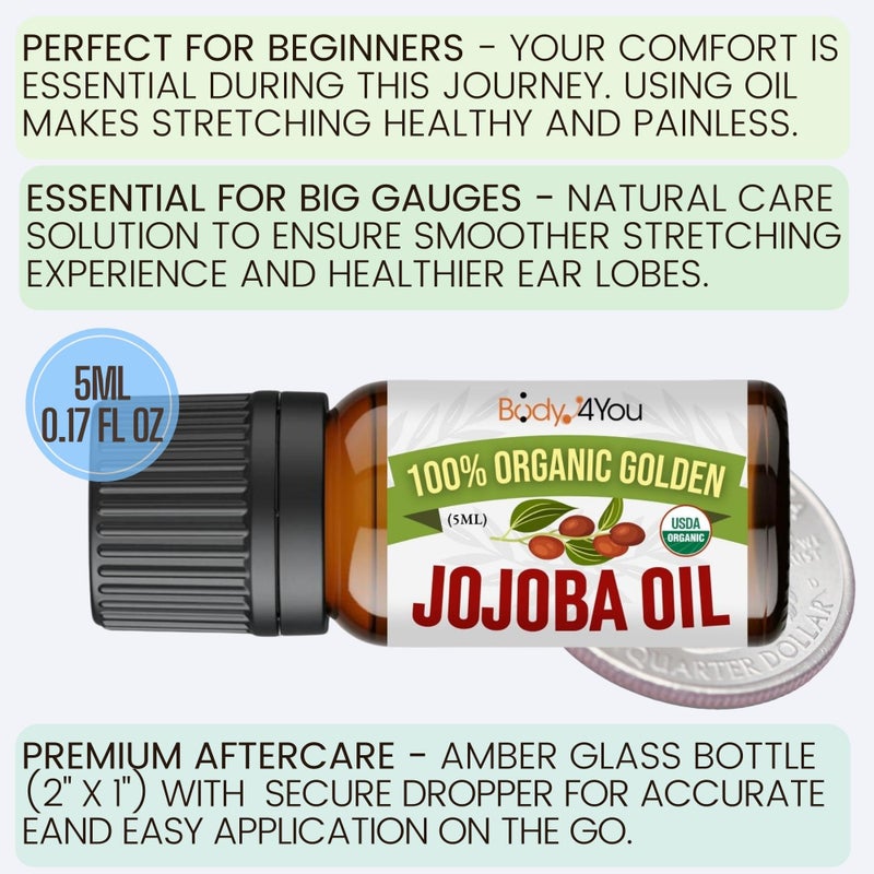 BodyJ4You 100% USDA Organic Jojoba Oil Piercing Aftercare - Stretched Ear Gauges Tragus Nose Septum Lip Navel - Natural Recovery Skin Moisturizer - Pure Unrefined Wax - 0.17 Fl Oz - Image 3