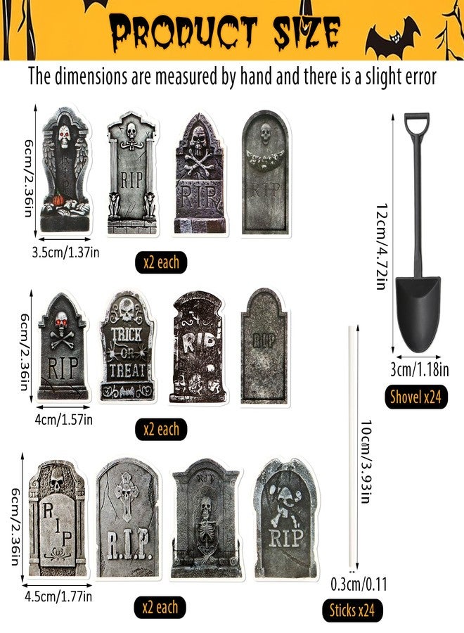 ZOCONE 48 PCS Halloween Cupcake Toppers with Mini Shovel Spoons, Tombstone Cupcake Decorations for Halloween Birthday Party Decoration and Supplies, Tombstone Graveyard Cake Toppers for Zombie Theme Party - Image 2