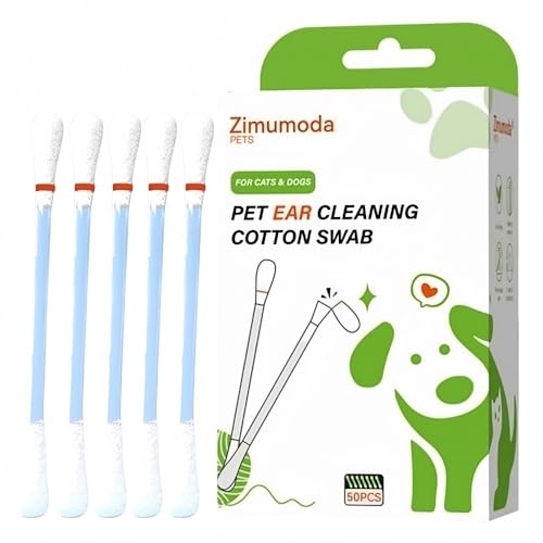 zimumoda 50 Pcs 2-in-1 Pet Ear Cleaning Cotton Swabs for Dogs & Cats - Essential Oil Infused Cat Ear Cleaner - Gentle Ear Wax Removal - Soothing Itch & Freshness - Individually Wrapped for Easy Use - Image 1