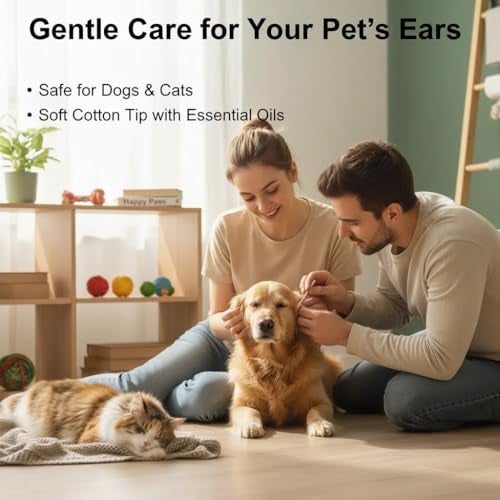 zimumoda 50 Pcs 2-in-1 Pet Ear Cleaning Cotton Swabs for Dogs & Cats - Essential Oil Infused Cat Ear Cleaner - Gentle Ear Wax Removal - Soothing Itch & Freshness - Individually Wrapped for Easy Use - Image 2