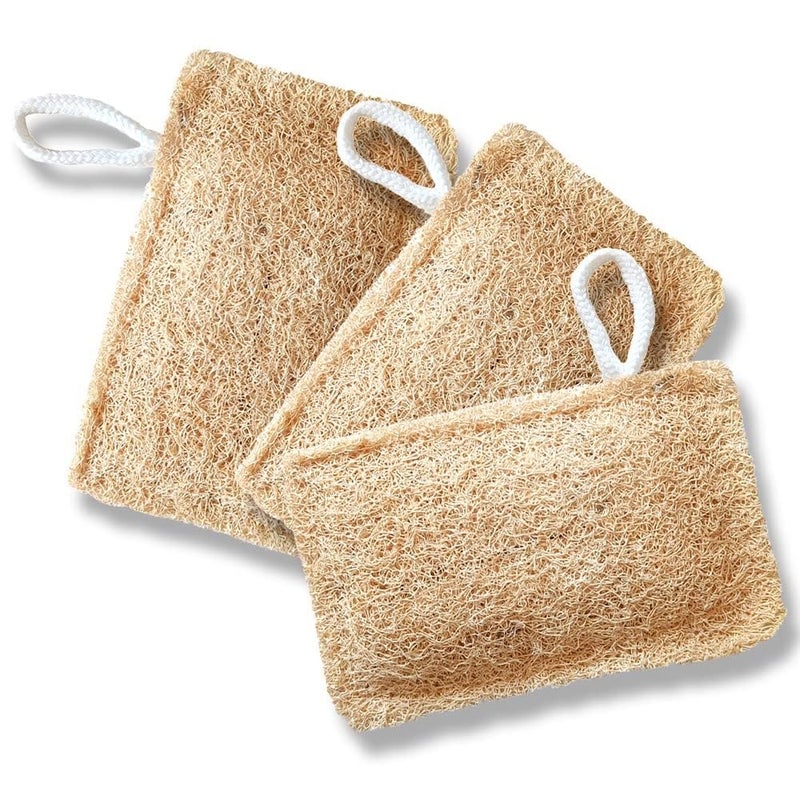 MARMORIS ECOM Natural Loofah Body Scrubber, Organic Eco-Friendly Bath Sponge, Gentle Exfoliating Loofah with Hanging Loop, Ideal for Women & Men, Ridge Gourd Fibre, Lightweight Cleansing Scrub (Rectangle- Pack of 3) - Image 1