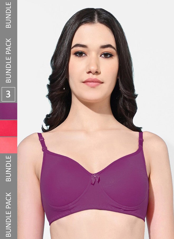 FIMS Pack Of 3 Full Coverage Lightly Padded Everyday Bras With All Day Comfort - Image 1