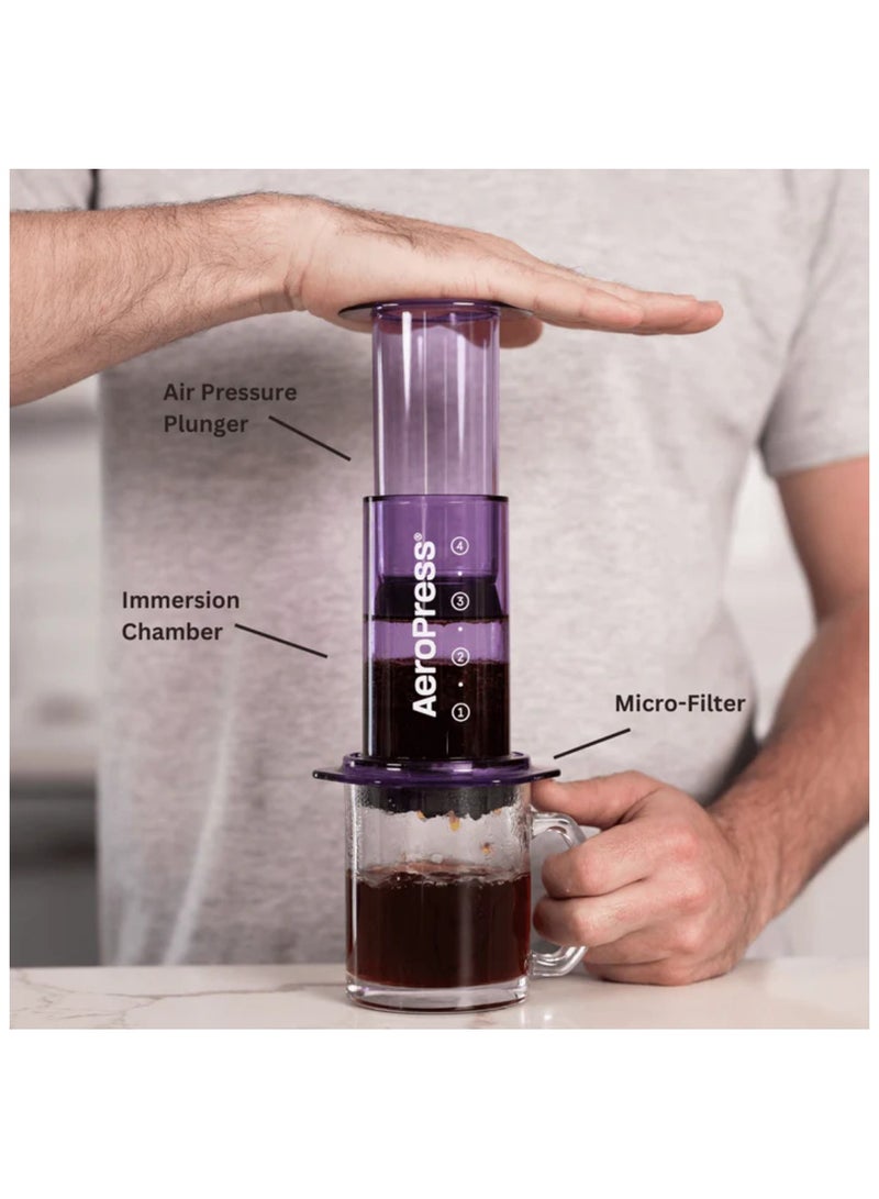 AeroPress Coffee Maker, 3-in-1 Brewing, Portable, Made in USA, Clear Purple - 1-2 Cups - Image 2