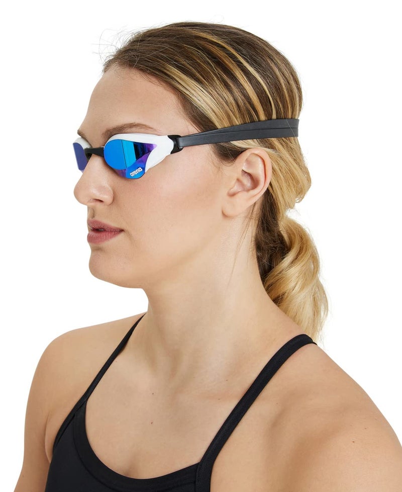 ARENA Unisex Cobra Core Racing Swim Goggles Pro Competitive Swimmers Men and Women Swipe Anti-Fog Coating Polycarbonate Hard Mirror Lens, Blue/White - Image 3