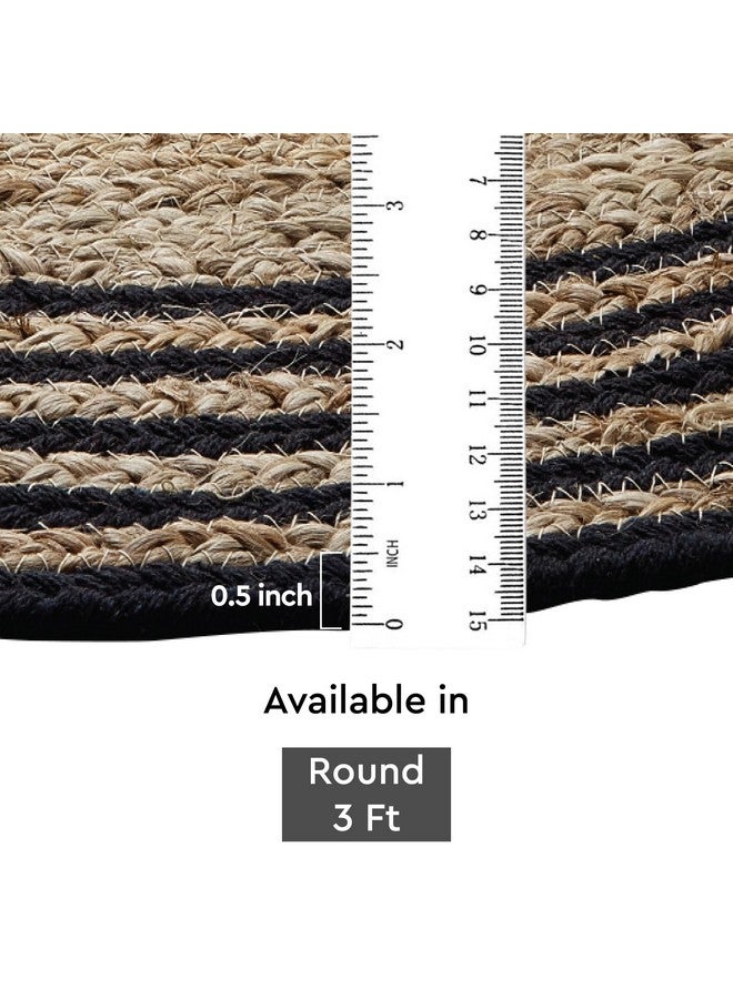 Encasa XO سجادة دائرية محاكة يدويًا من إنكاسا XO لغرفة المعيشة | مصنوعة من الجوت المعاد تدويره مع حافة سوداء سجادات طبيعية قابلة للعكس | 3 قدم - دائري (91 سم - دائري) - Image 4