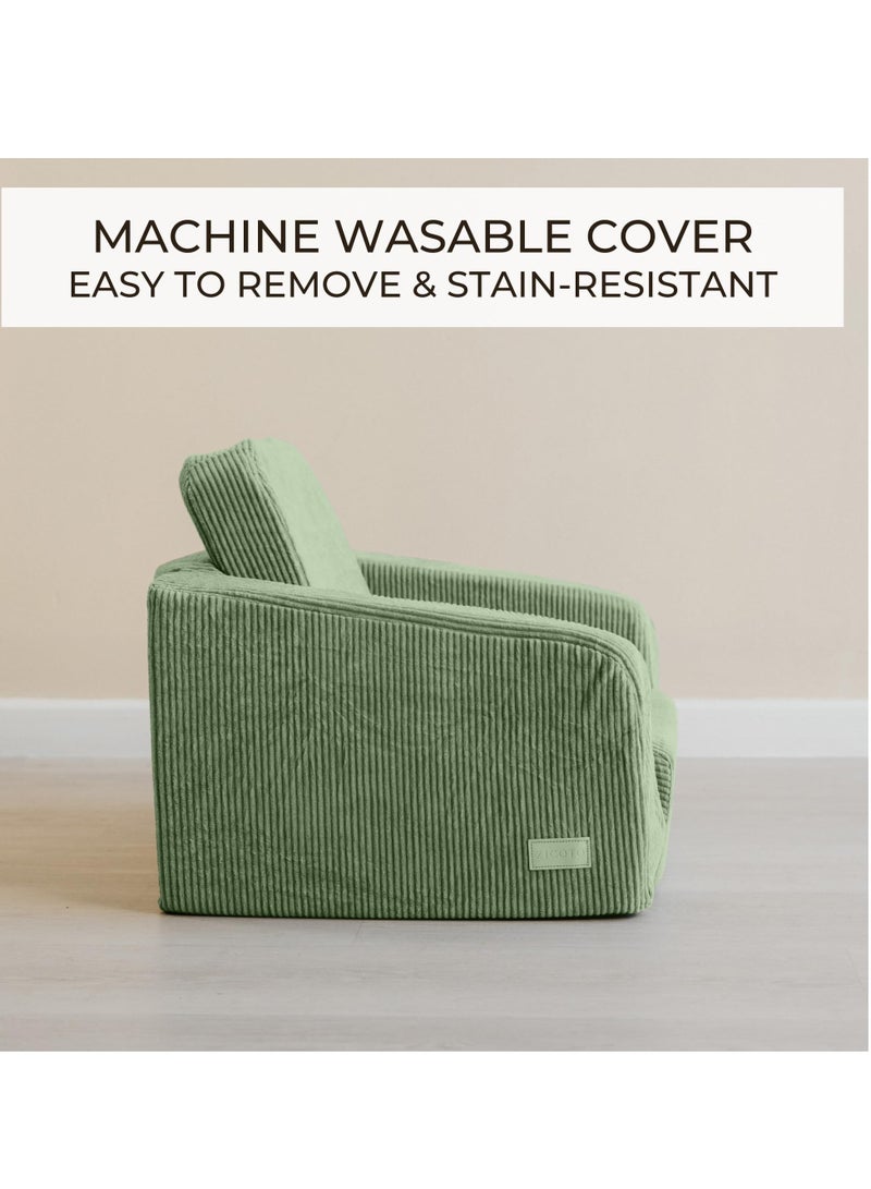 XICEN 2-in-1 Kids Long Sofa Bed, Soft Folding Baby Couch, Convertible Lounge Chair for Napping and Playing, Machine-Washable, for living Rooms, Children's Rooms and and Nursery Rooms (Green Color) - Image 5