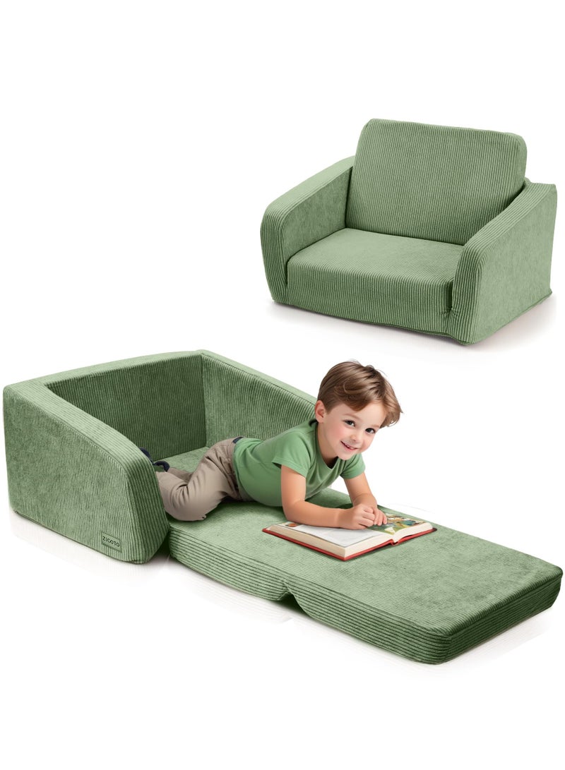 XICEN 2-in-1 Kids Long Sofa Bed, Soft Folding Baby Couch, Convertible Lounge Chair for Napping and Playing, Machine-Washable, for living Rooms, Children's Rooms and and Nursery Rooms (Green Color) - Image 1