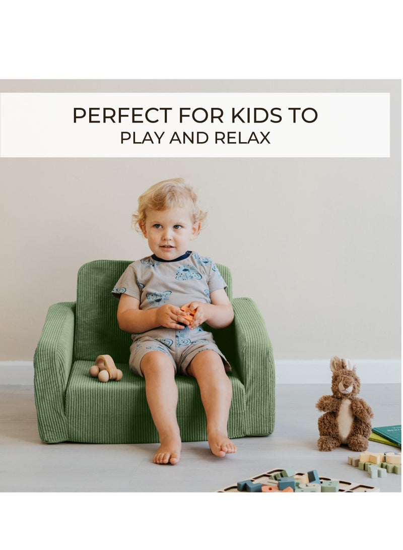 XICEN 2-in-1 Kids Long Sofa Bed, Soft Folding Baby Couch, Convertible Lounge Chair for Napping and Playing, Machine-Washable, for living Rooms, Children's Rooms and and Nursery Rooms (Green Color) - Image 4