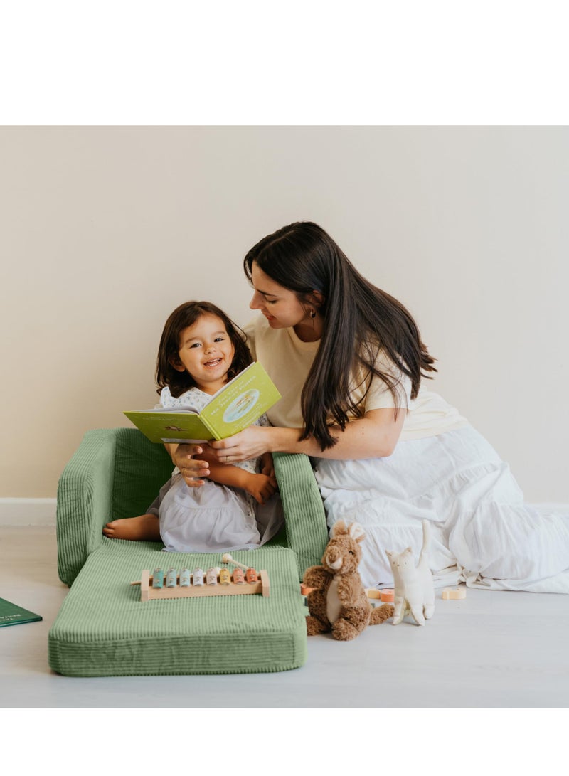 XICEN 2-in-1 Kids Long Sofa Bed, Soft Folding Baby Couch, Convertible Lounge Chair for Napping and Playing, Machine-Washable, for living Rooms, Children's Rooms and and Nursery Rooms (Green Color) - Image 3