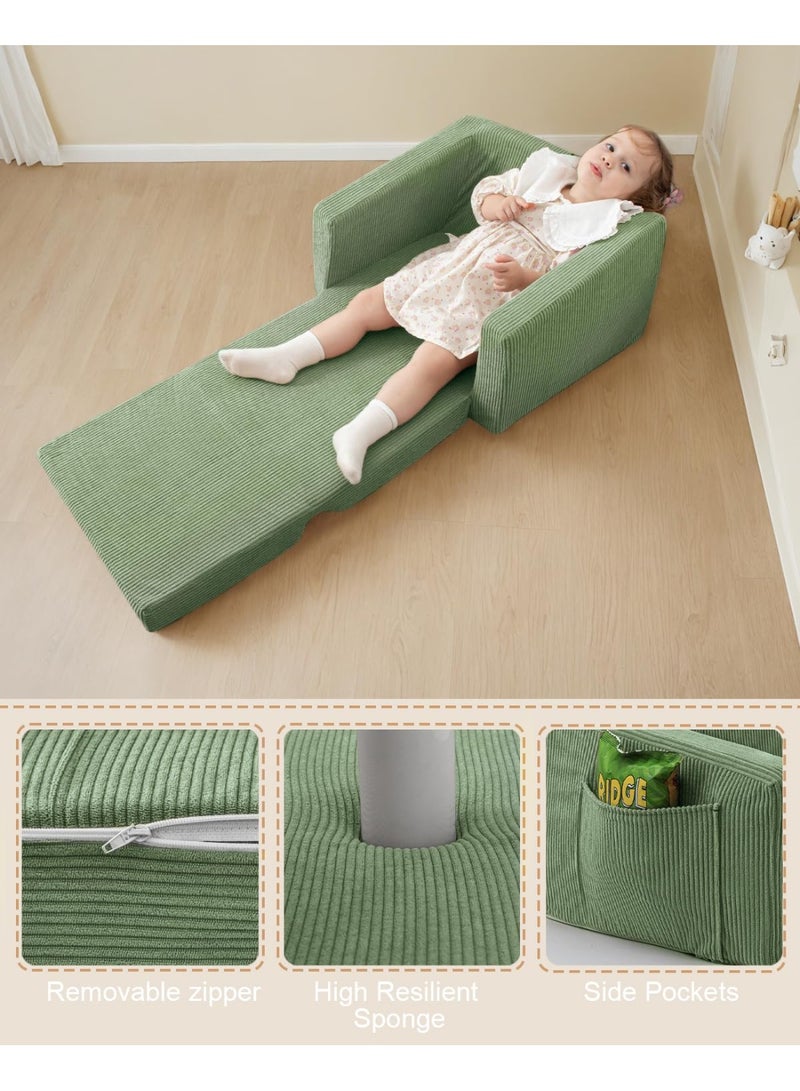 XICEN 2-in-1 Kids Long Sofa Bed, Soft Folding Baby Couch, Convertible Lounge Chair for Napping and Playing, Machine-Washable, for living Rooms, Children's Rooms and and Nursery Rooms (Green Color) - Image 2