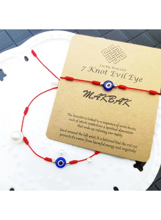 MAKBAK Evil Eye 7 Knot Lucky Bracelets for Women Men Adjustable Lucky Amulet Black Red String Bracelet for Protection Family Friends (Red, Bronze) - Image 2
