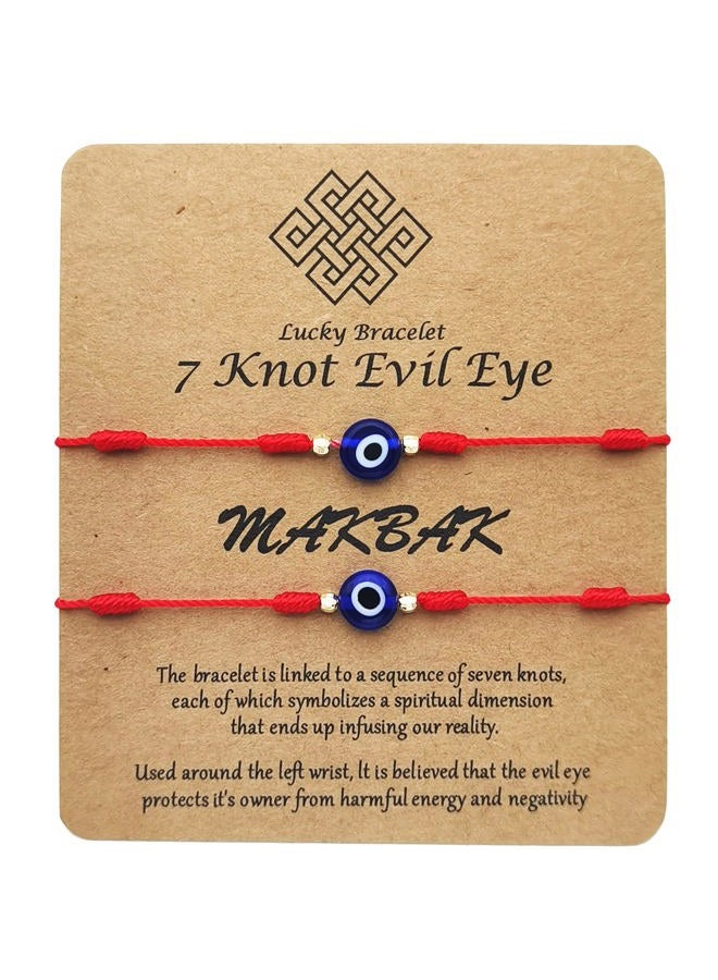 MAKBAK Evil Eye 7 Knot Lucky Bracelets for Women Men Adjustable Lucky Amulet Black Red String Bracelet for Protection Family Friends (Red, Bronze) - Image 1