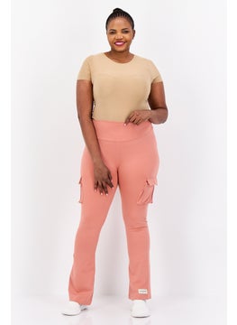 The Giving Movement Women Regular Fit Plain Cargo Pocket Flare Pants, Peach  - Image 4