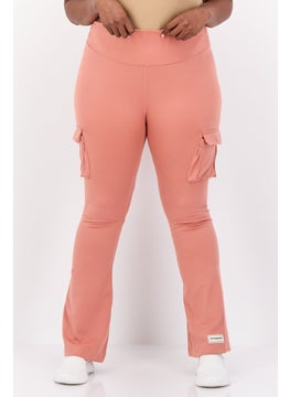 The Giving Movement Women Regular Fit Plain Cargo Pocket Flare Pants, Peach  - Image 1