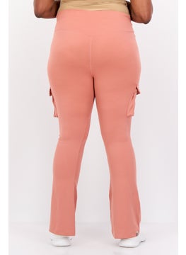 The Giving Movement Women Regular Fit Plain Cargo Pocket Flare Pants, Peach  - Image 3