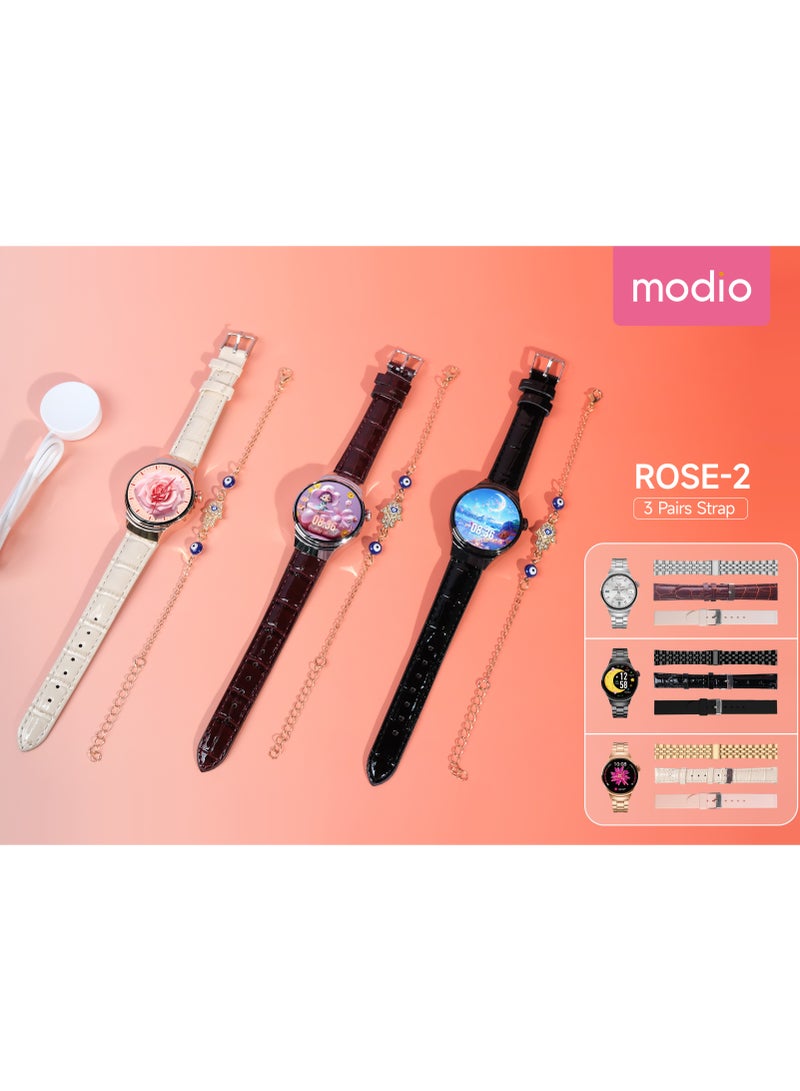 Modio ROSE-2 Smart Watch for Women – Silver Set Display with 3 Pairs Straps, Stylish Gift Box Edition - Image 4