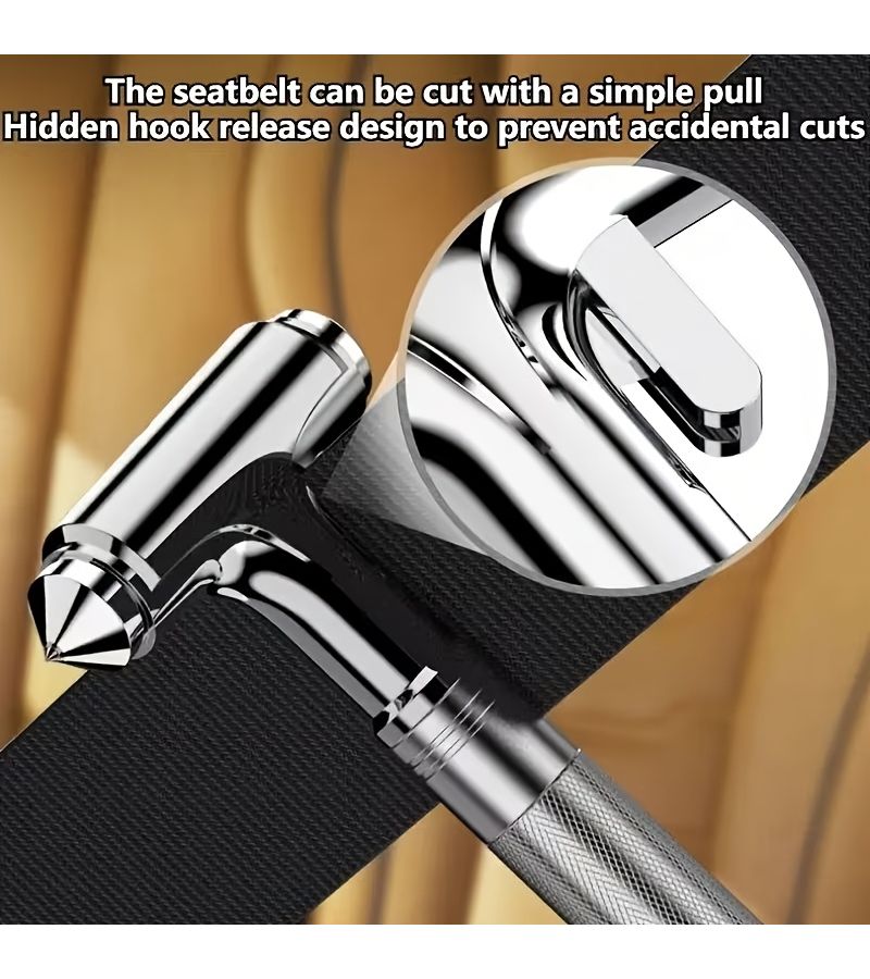 Silvery 3 In 1 Tungsten Steel Car Safety Hammer With Window Breaking Tip Concealed Seatbelt Cutter And Anti Slip Handle Design - Image 2