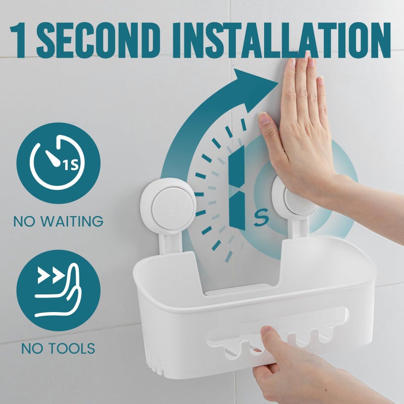 TAILI Shower Caddy Suction Cup, Heavy Duty Bathroom Organizer, Removable Shelves for Inside Shower, Shampoo, Waterproof Suction Plastic Storage for Bathroom Accessories Holder, White - Image 2