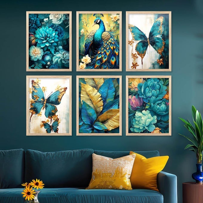 PAINTING FOR WALL DECORATION FLORAL PAINTING FOR LIVING ROOM BEDROOM OFFICE ROOM DECOR PREMIUM DIGITAL PAINTINGS WITH FRAME FOR HOME DECORATION PACK OF 6 10X13 INCH C