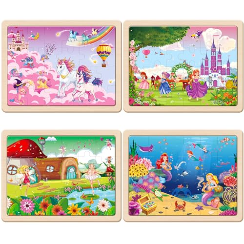 SYNARRY Large Unicorn Mermaid Princess Fairy Wooden Kids Puzzles 4 in 1 Gift Box122  94 in Wood Puzzles for Kids Ages 46 Wood Puzzles for Kids Ages 35 Easter Basket Stuffers Gifts for Kids - Image 5