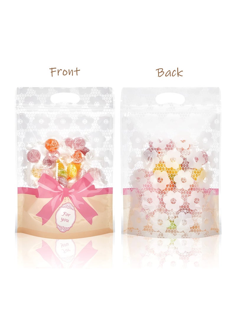 Zikra 50 Pack Clear Treat Bags, Resealable Ziplock Bags Plastic Bakery Packaging Window Airtight Bags Candy Presentation Bag Stand Up Party Favor Bags for Cookies, Candies, Snack, 6 x 8 Inches (PINK) - Image 4