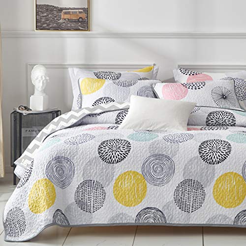 UOZZI BEDDING 3 Piece Reversible Quilt Set Queen Size 90x90 Soft Microfiber Lightweight Coverlet Bedspread Summer Comforter Set Bed Cover Blanket for All Season Pink Yellow Teal Colorful Dots - Image 1