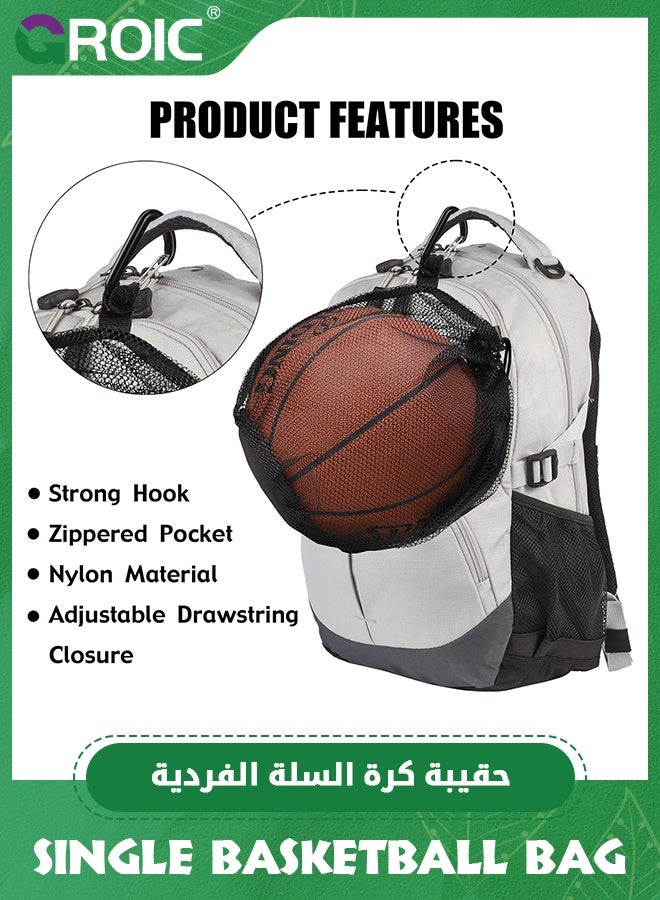 GROIC Single Ball Bag, Ball Storage Bag, Basketball Bag, Drawstring Football Bag Volleyball Bag Soccer Bag, Mesh ball Bag with Zipper Pocket for Carrying - Image 4