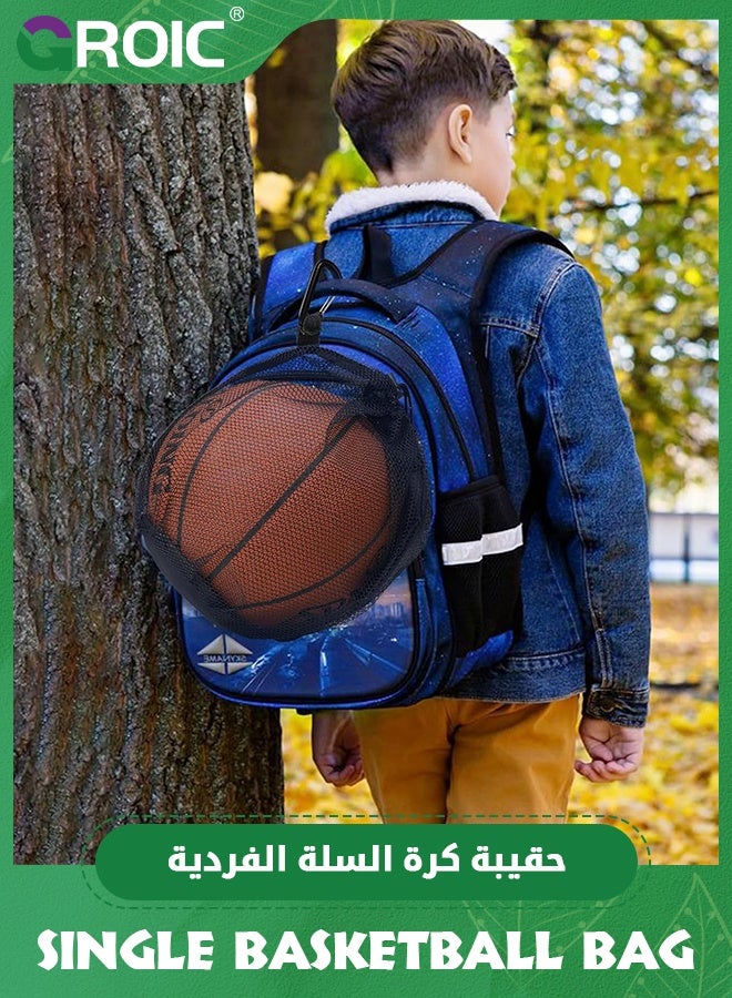 GROIC Single Ball Bag, Ball Storage Bag, Basketball Bag, Drawstring Football Bag Volleyball Bag Soccer Bag, Mesh ball Bag with Zipper Pocket for Carrying - Image 3