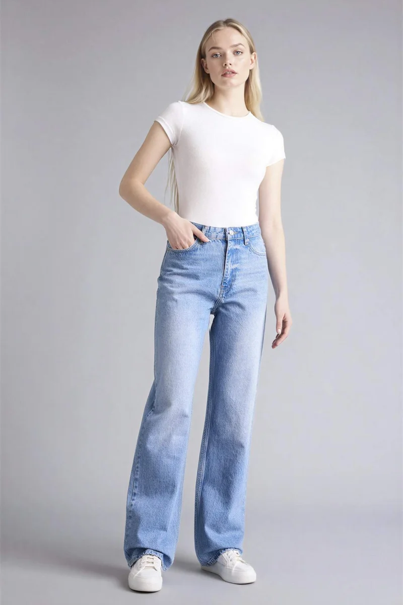DeFacto 100% Cotton Straight Fit High Waist Jeans