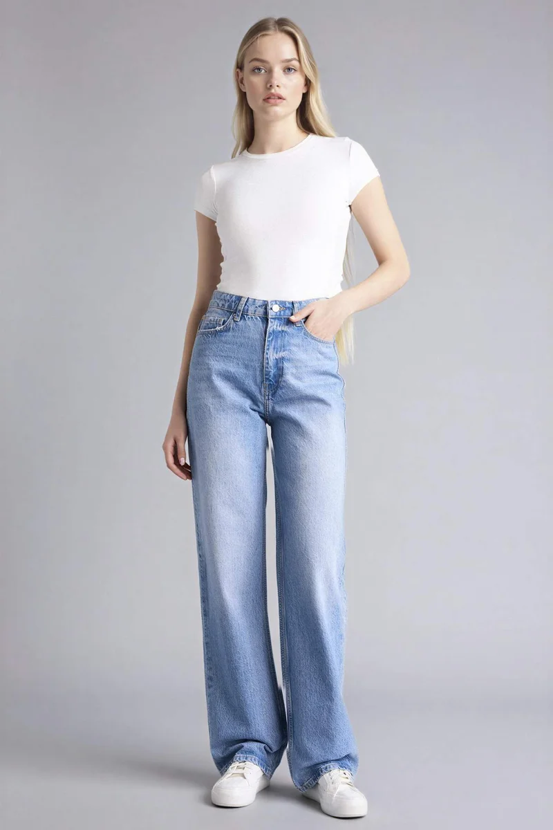 DeFacto 100% Cotton Straight Fit High Waist Jeans
