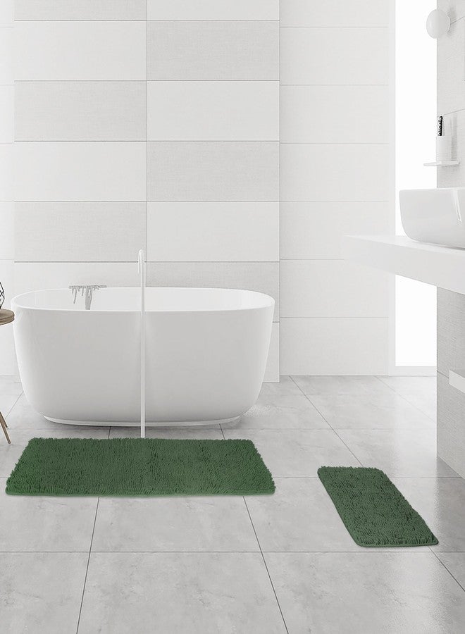 Yeaban Bathroom Rugs Sets 2 Piece - Thick Chenille Bath Mats | Absorbent and Washable Bath Rug Non-Slip, Soft Rugs for Bathroom, Shower, Sink(17"x24" and 17"x47", Dark Green) - Image 1