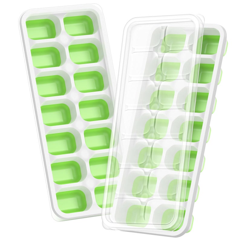 ChefAide Ice Cube Tray with Lid, 2 Packs 28 Cubes Durable Stackable Ice Cube Trays for Freezer with Removable Lids, Easy-Release Plastic & Silicone Ice Tray for Cocktail, Coffee - Image 1