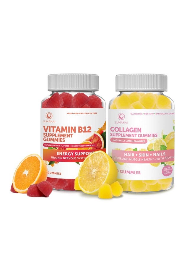 LUNAKAI Vitamin B12 And Collagen Gummies Bundle Nongmo Gluten Free No Corn Syrup All Natural Supplements 60 Ct Vitamin B12 Gummies And 60 Ct Collagen Gummies 30 Days Supply - Image 1