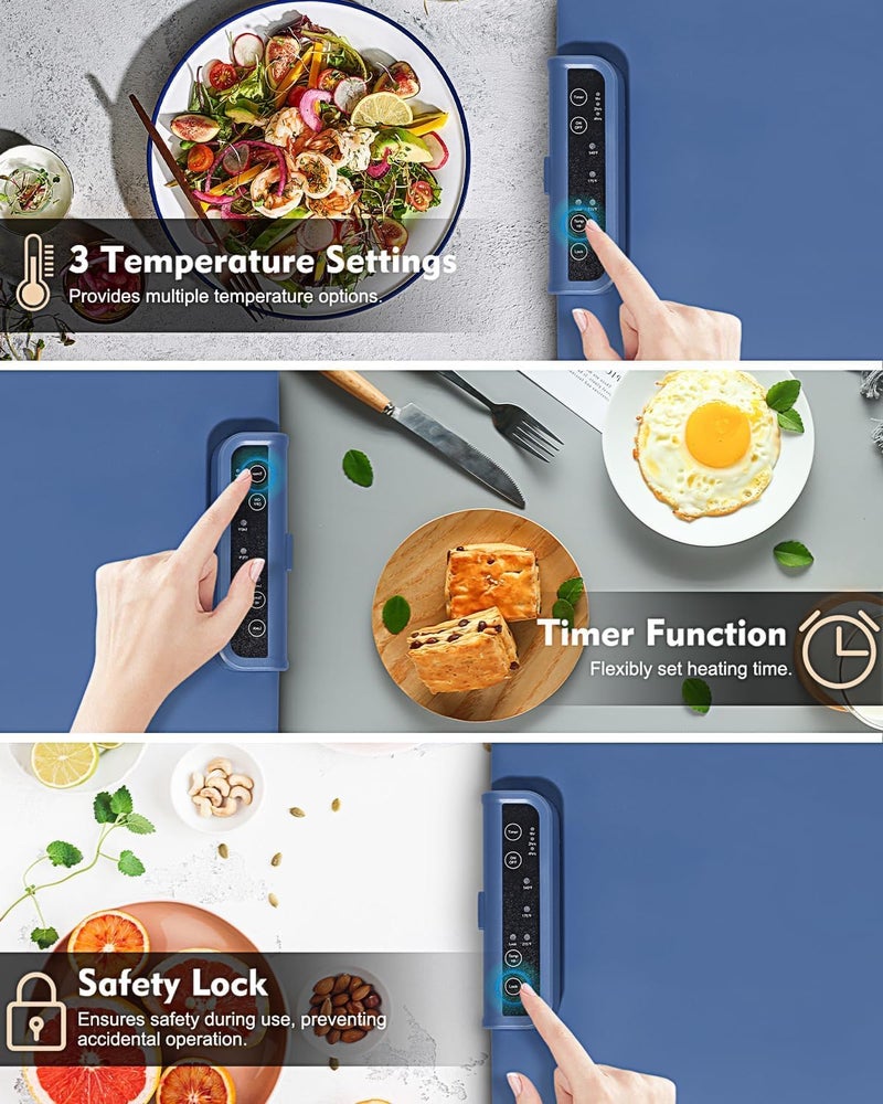 Jukmen Jukmen Food Warmers Mat Electric Chafing Dishes Warming Tray with 3 Level Adjustable Temperature and 3 Hours Timer Fast Full Surface Heating Mat for Buffet Family Gatherings Pack of 1  - Image 4