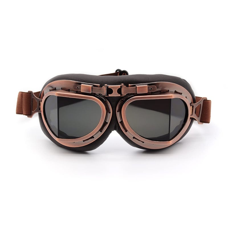 kucehiup Vintage Aviator Goggles Motorcycle Goggles Copper frame Smoke lenses