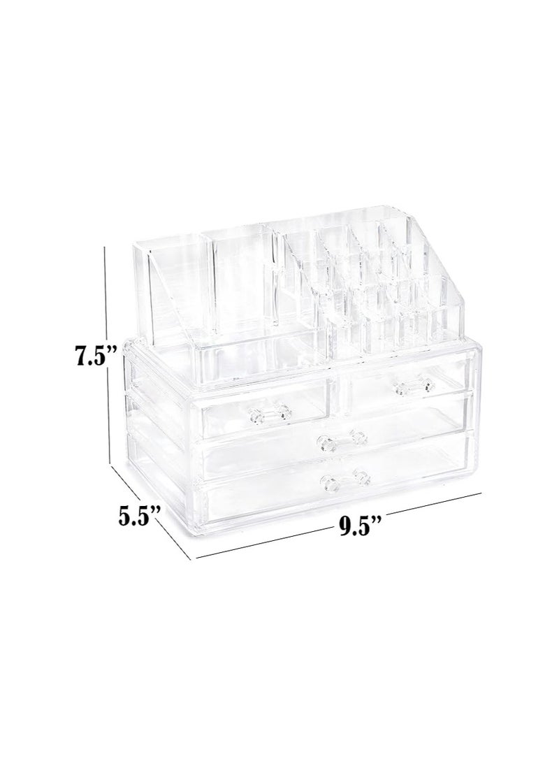 Masirs Clear Cosmetic Storage Organizer - Easily Organize Your Cosmetics, Jewelry and Hair Accessories. Looks Elegant Sitting on Your Vanity, Bathroom Counter or Dresser. Clear Design for Easy Visibility  - Image 2