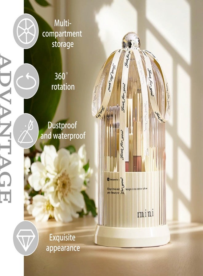 JIANGLAI Makeup Brush Holder with Lid, 360° Rotating Multifunction Clear Dustproof Skincare Cosmetic Tools Storage Organizer for Vanity Desktop Bathroom Countertop (White) - Image 4