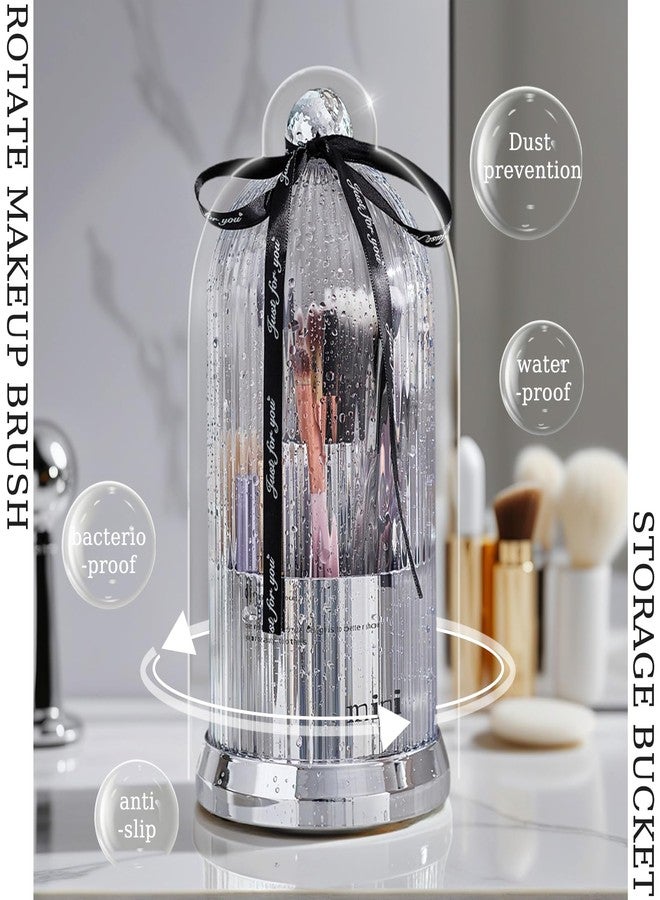 JIANGLAI Makeup Brush Holder with Lid, 360° Rotating Multifunction Clear Dustproof Skincare Cosmetic Tools Storage Organizer for Vanity Desktop Bathroom Countertop (White) - Image 5