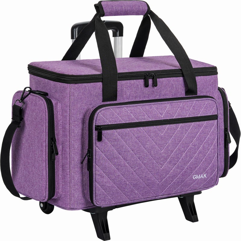 GMAK Sewing Machine Case with Detachable Dolly Rolling Sewing Machine Case with Removable Padding Pad Universal Rolling Carrying Tote Storage Bag for Most Standard Brother Singer Janome Purple - Image 2