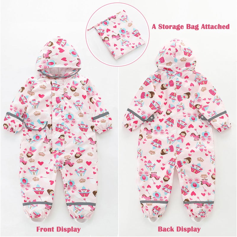 Fewlby Kids Toddler Rain Suit for Boys Girls One Piece Hoodie Zipper Cartoon Waterproof Coverall Rain Jacket 2-5 Years M Size - Image 5