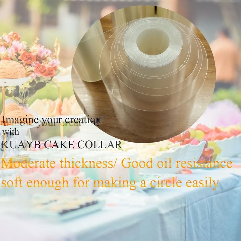 KUAYB طوق كعكة أسيتات 10 × 394 بوصة / 1 لفة رول كعكة شفاف، أوراق أسيتات شفافة لطوق الشوكولاتة موس لزينة حواف الخبز - Image 3